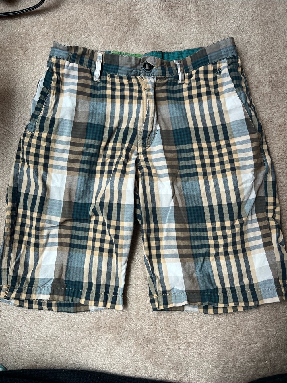Men's Plaid Cotton Shorts - Beige, Green, Gray